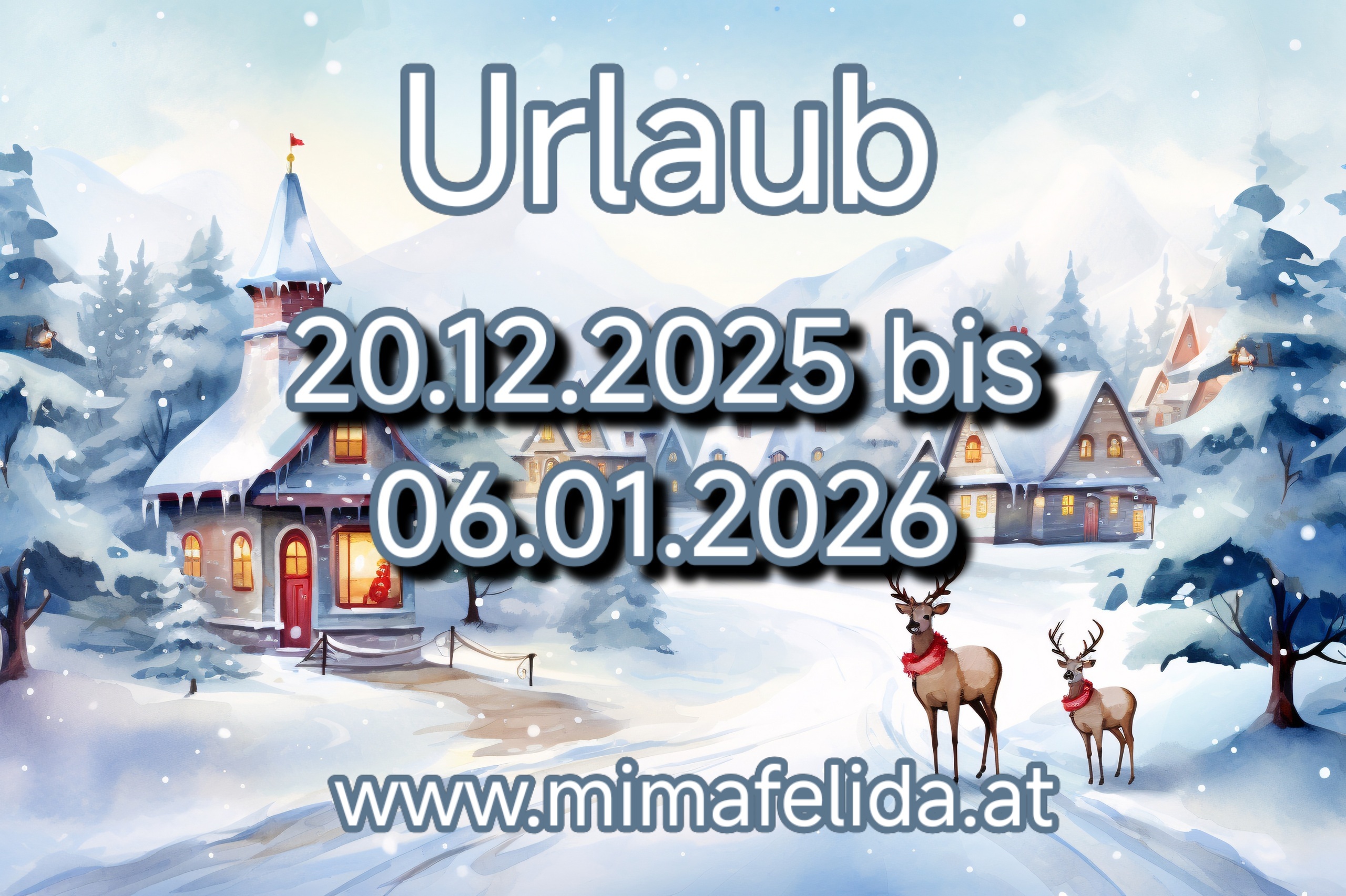 Der Onlineshop bleibt geöffnet, Bestellungen können weiterhin durchgeführt werden und werden nach dem Urlaub, ab dem 07.01.2026 bearbeitet.Bitte beachte, dass sich dadurch die Lieferzeit verlängert.Ich wünsche allen erholsame Feiertage!Frohe Weihnachten und einen guten Rutsch!Ich freue mich auf ein tolles Jahr 2026 mit Euch!Alles Liebe, Eure Daniela 