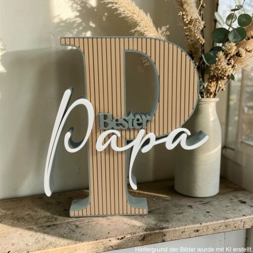 Dekorativer 3D-Schriftzug „Bester Papa“ mit großem Buchstaben P, freistehend