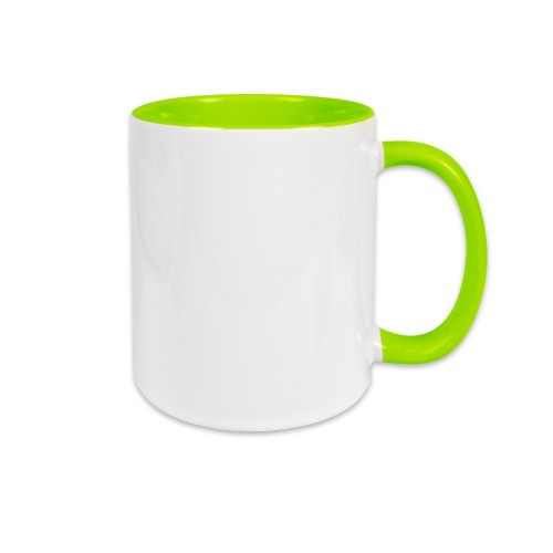 weiße Tasse mit Griff und Innenseite in hellgrün