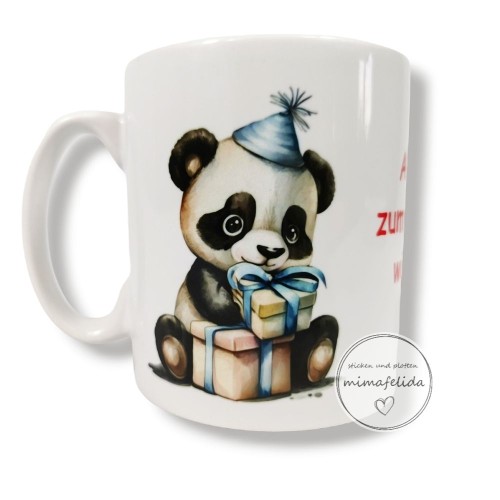Tasse mit Panda und Tiger mit Spruch zum Geburtstag personalisiert