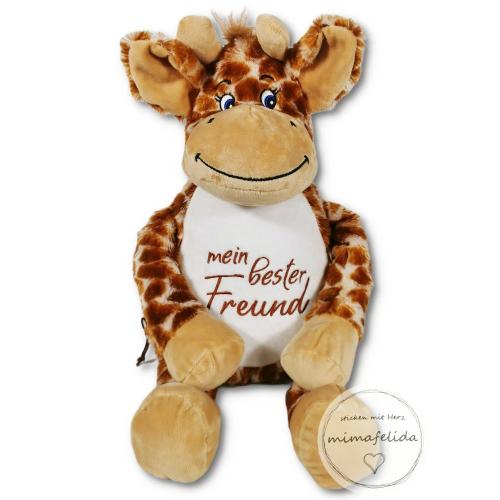 Kuscheltier Giraffe mit Wunschtext (mein bester Freund) personalisiert
