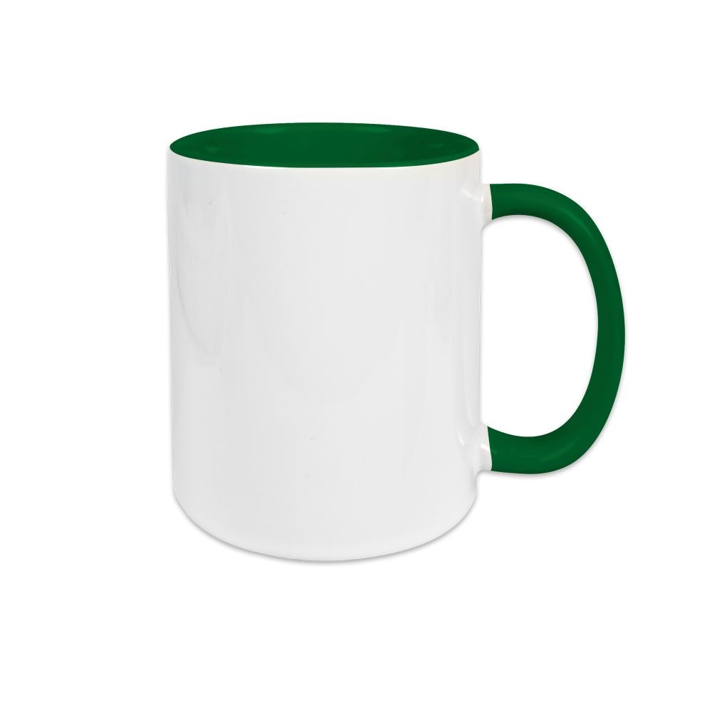 weiße Tasse mit Griff und Innenseite in dunkelgrün