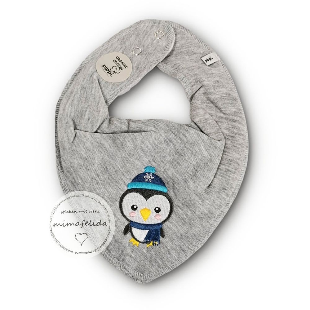 Halstuch mit einem Pinguin mit Haube und Schal bestickt