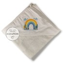 Kapuzenhandtuch mit einem Regenbogen bestickt
