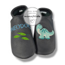 Lederpatschen mit Langhals Dinosaurier und Federn beim Namen personalisiert