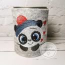 Spardose mit einem Pandakopf bestickt