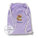 Turnbeutel mit einem Fuchsmädchen mit Blumen und Name bestickt